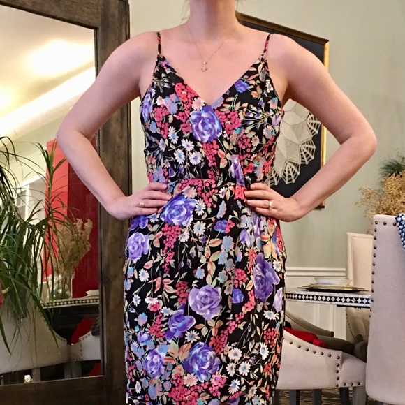 Yumi Kim Dresses & Skirts - Yumi Kim Black Floral Faux Wrap Dress Sz. M